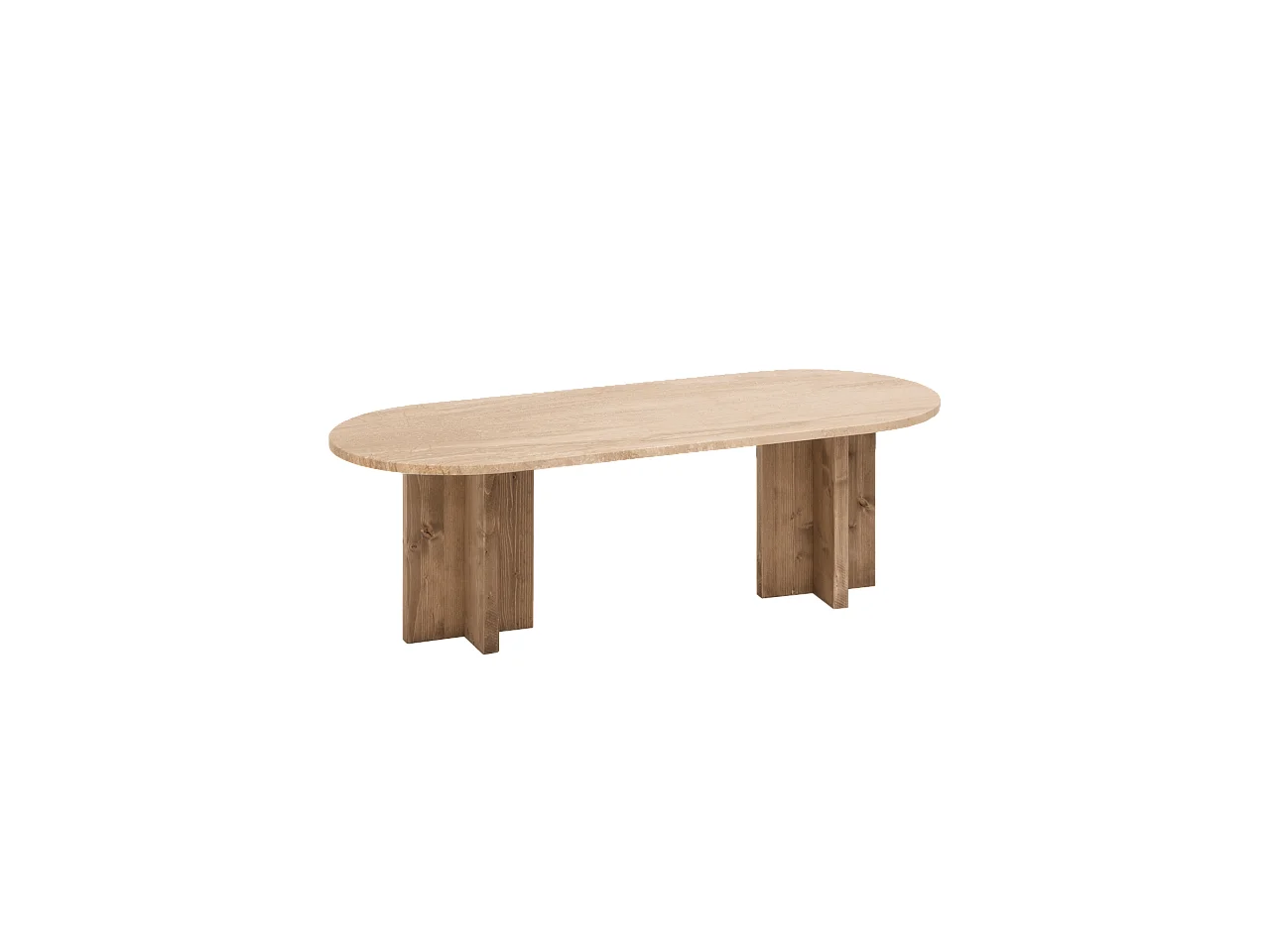 Mesa de centro de mármol daino reale y patas de madera maciza DECOWOOD de 120x50cm - TOSCANA - DECOWOOD