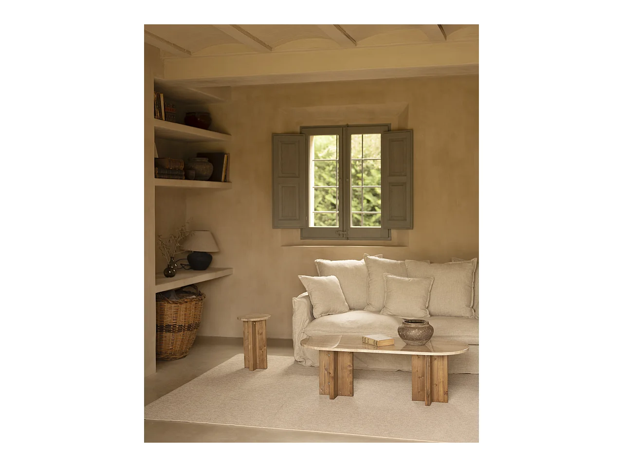 Mesa de centro de mármol daino reale y patas de madera maciza DECOWOOD de 120x50cm - TOSCANA - DECOWOOD