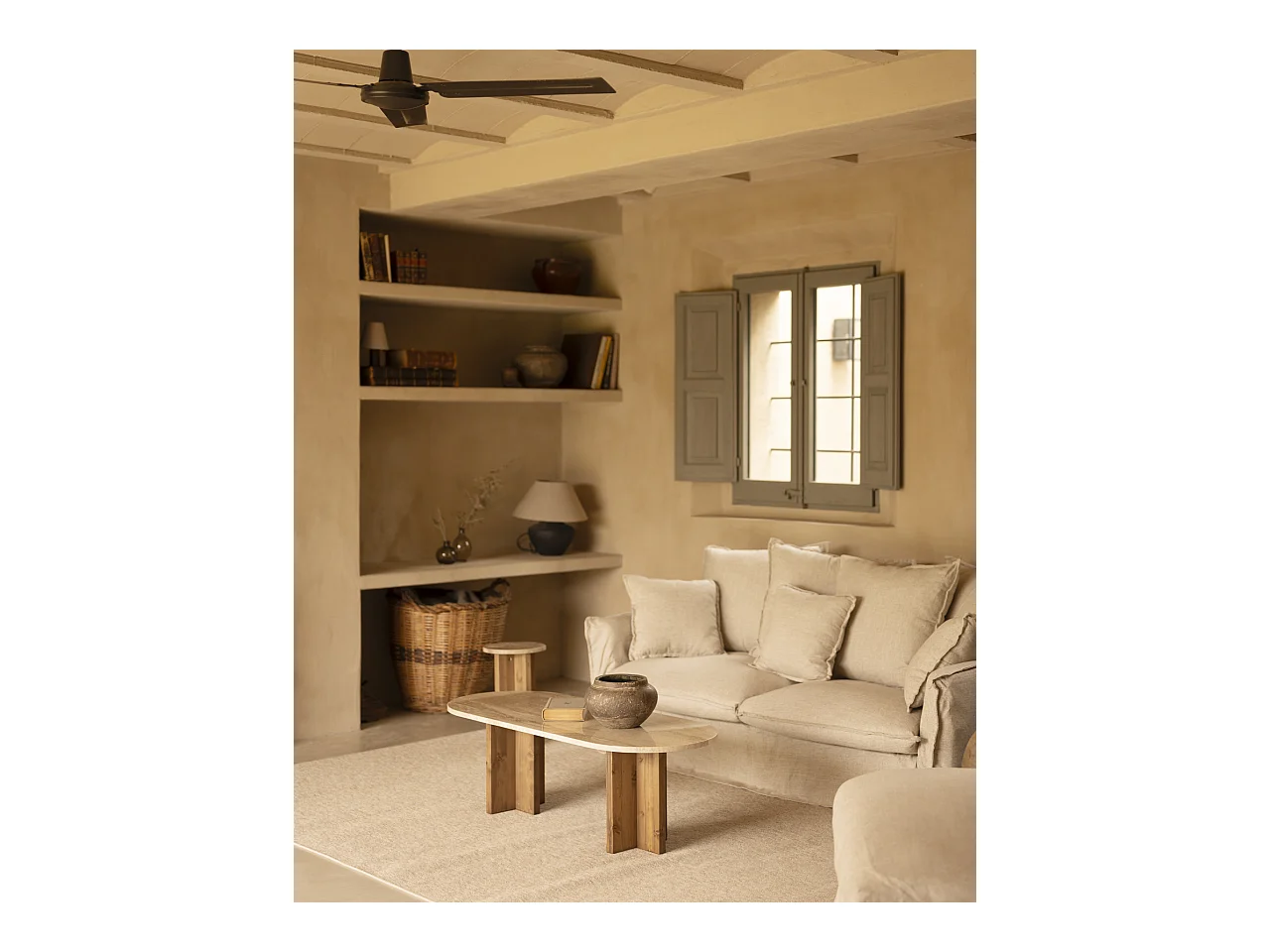 Mesa de centro de mármol daino reale y patas de madera maciza DECOWOOD de 120x50cm - TOSCANA - DECOWOOD