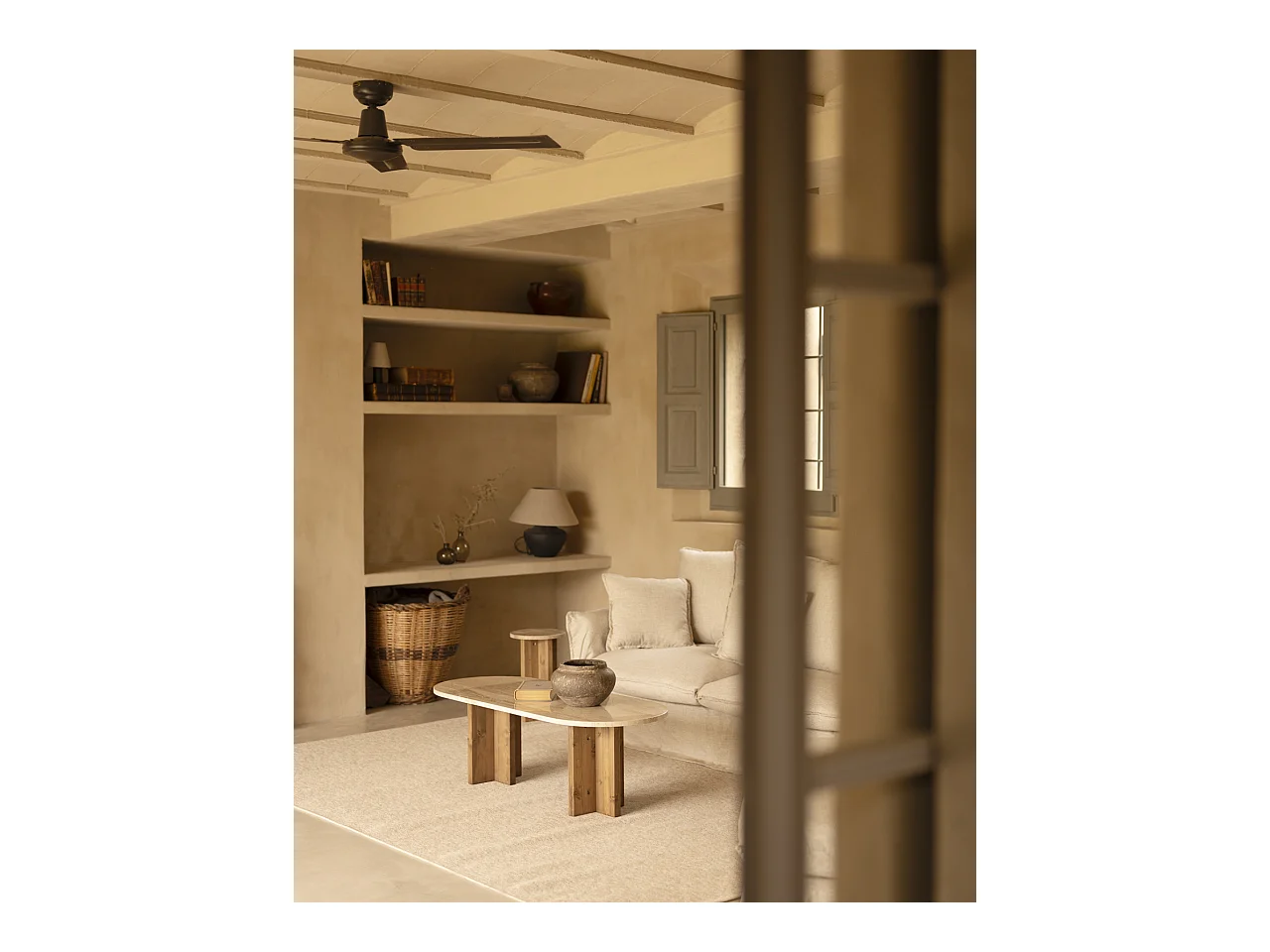 Mesa de centro de mármol daino reale y patas de madera maciza DECOWOOD de 120x50cm - TOSCANA - DECOWOOD