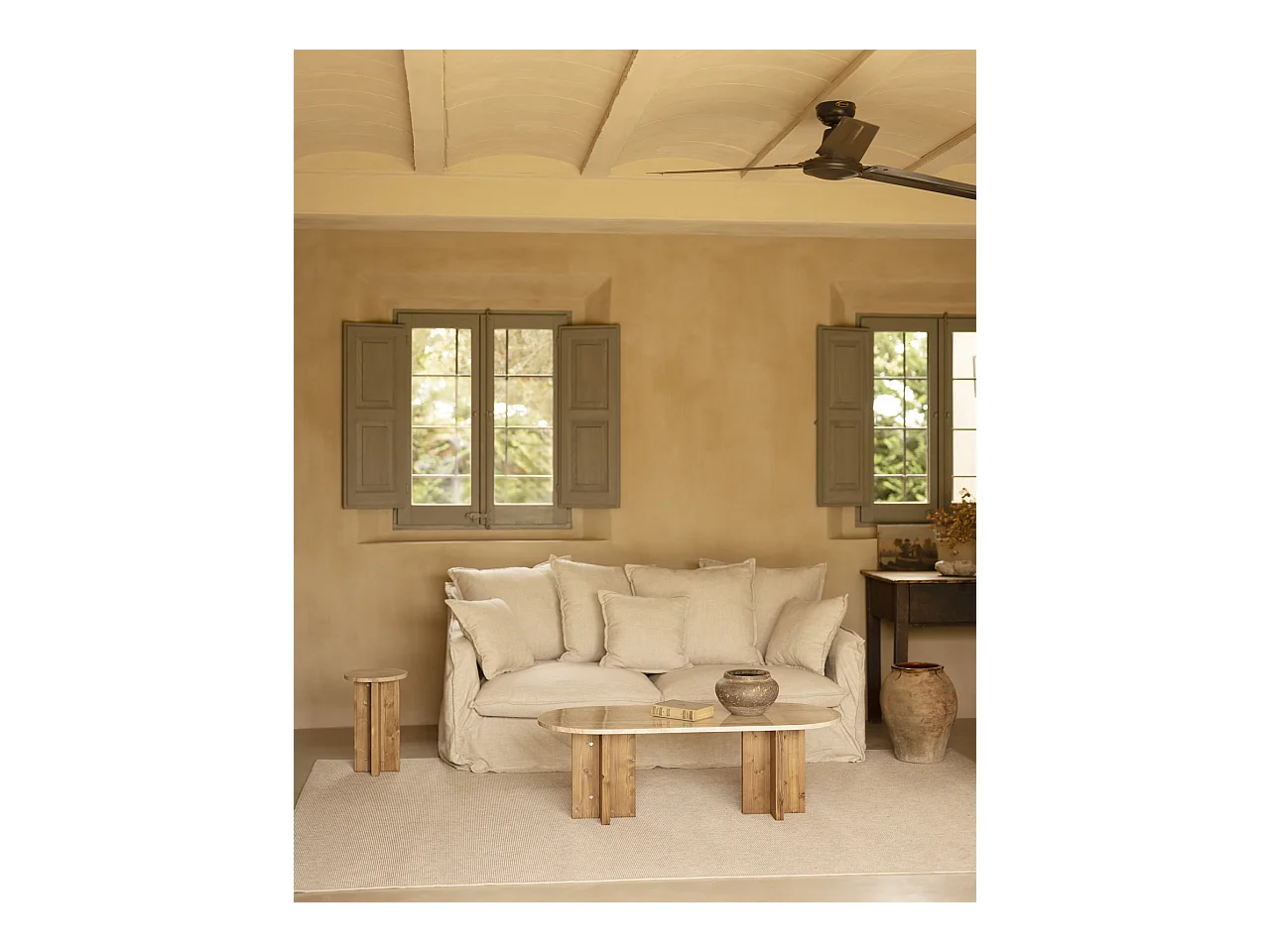 Mesa de centro de mármol daino reale y patas de madera maciza DECOWOOD de 120x50cm - TOSCANA - DECOWOOD