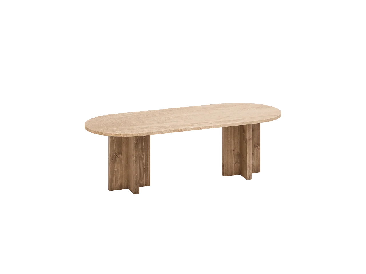 Mesa de centro de mármol daino reale y patas de madera maciza DECOWOOD de 120x50cm - TOSCANA - DECOWOOD