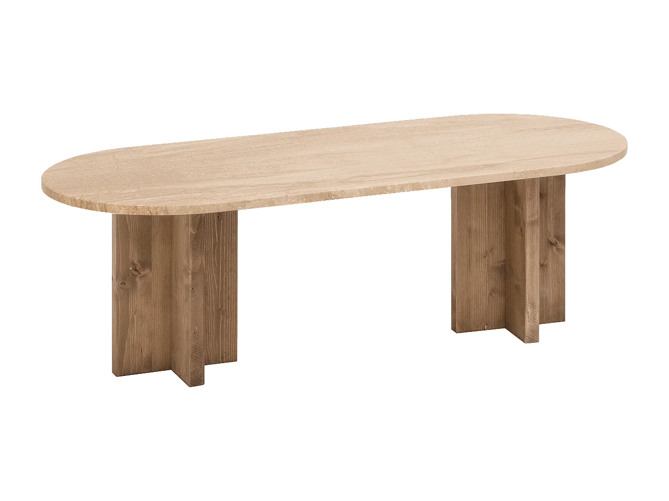 Tavolo ovale in marmo daino reale con gambe in legno massello 120x50cm