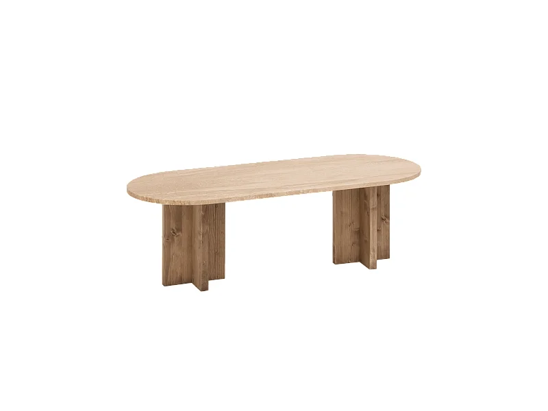 Table basse en marbre daino reale avec pieds en bois massif de 120x50cm - TOSCANA - DECOWOOD