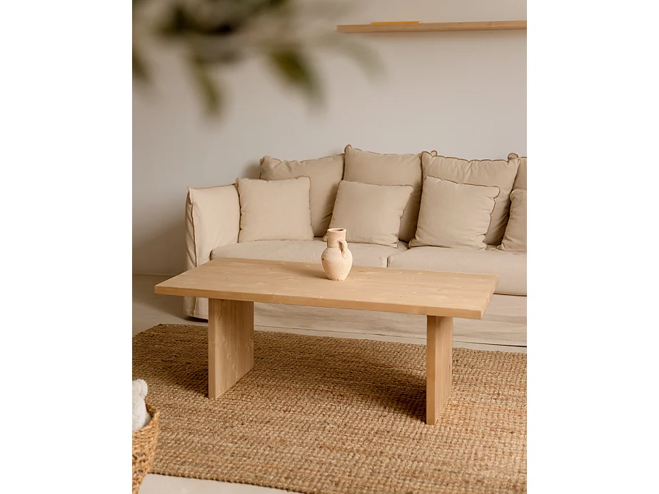 Mesa de centro rectangular de madera de pino Decowood de dos patas en color roble medio de 120x60cm - FRIDA - DECOWOOD