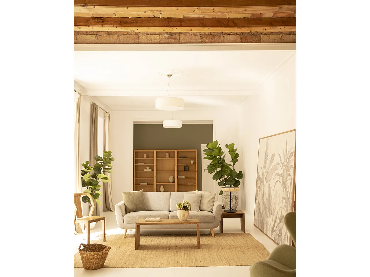 Mesa de centro rectangular de madera de abeto Decowood en color natural de 109,4x59x35cm - TELVA - DECOWOOD