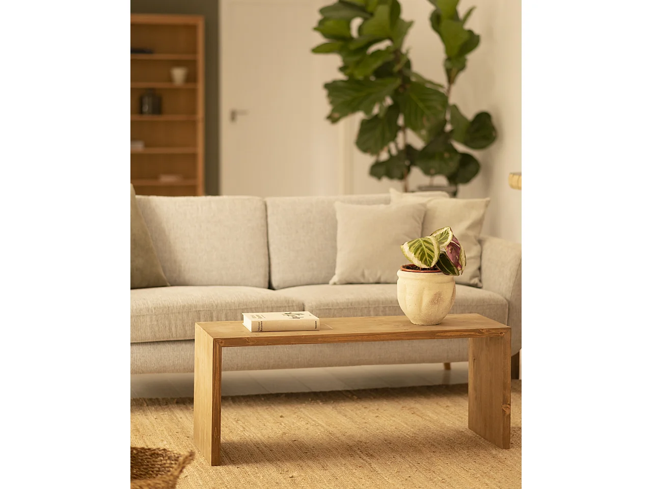 Table basse en bois de sapin vieilli 109,4x59x35cm - TELVA - DECOWOOD