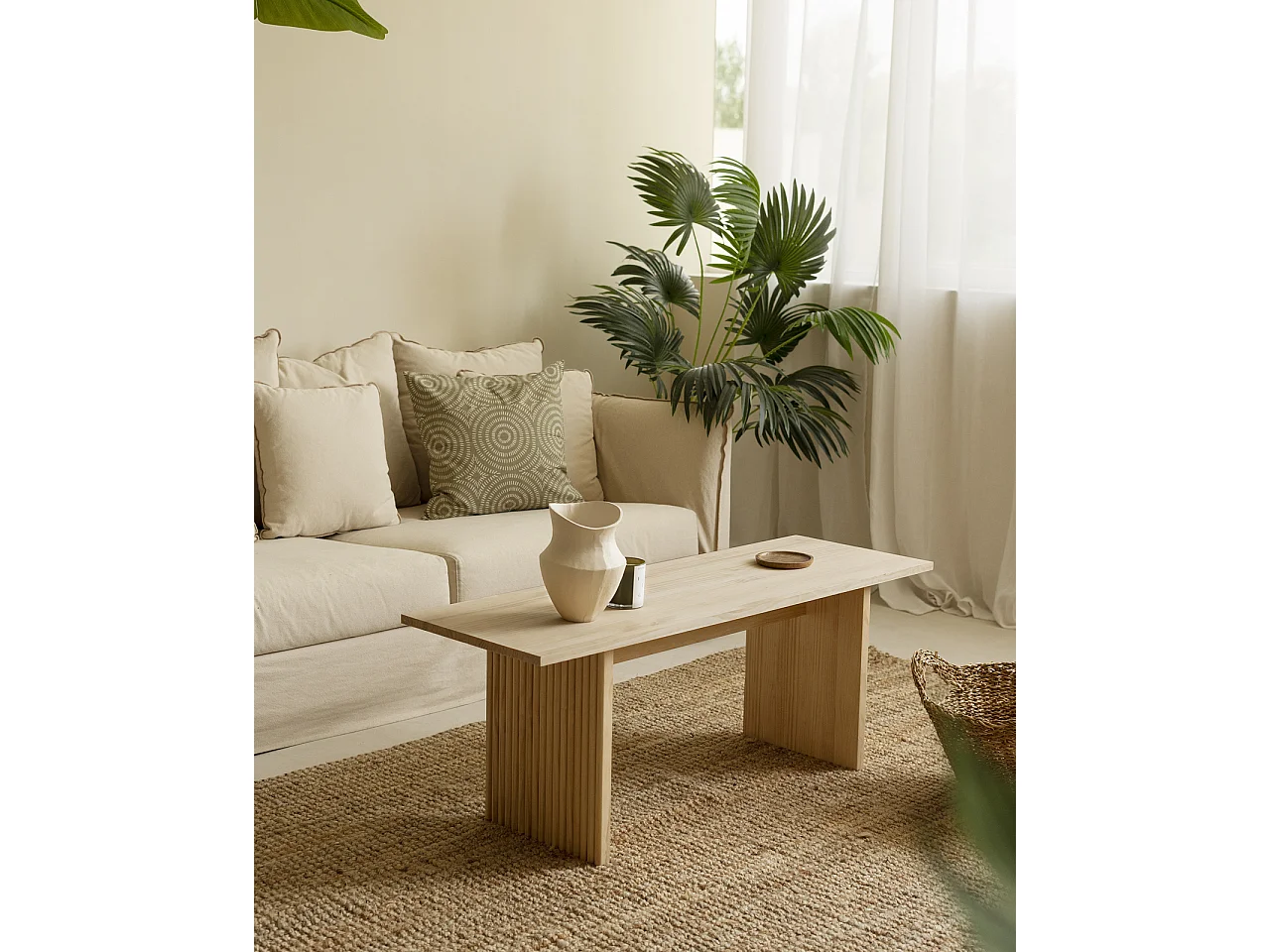 Tavolo basso rettangolare in legno massello in tono marrone chiaro 120x45cm - BALI - DECOWOOD