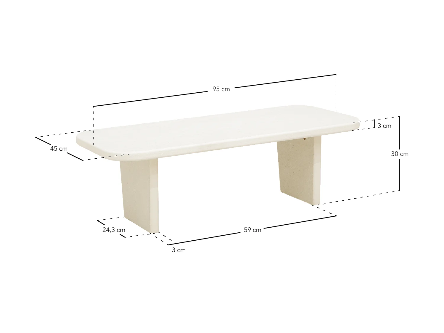 Tavolo basso in microcemento in tono bianco rotto e marrone 95x30cm - BIMBA - DECOWOOD