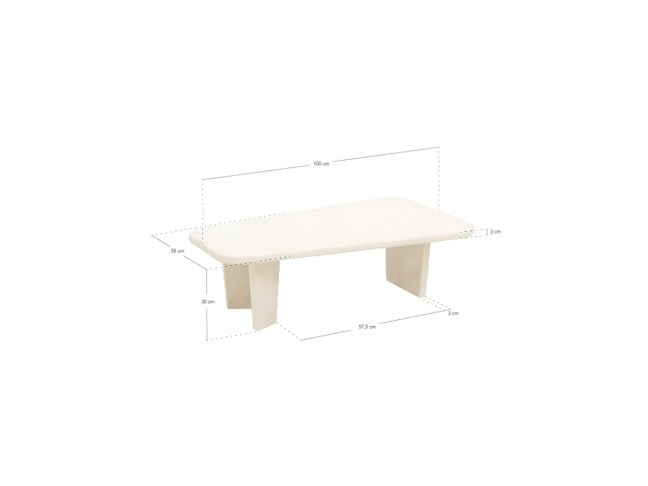 Tavolo basso in microcemento in tono bianco rotto e marrone 100x30cm - BIMBA - DECOWOOD