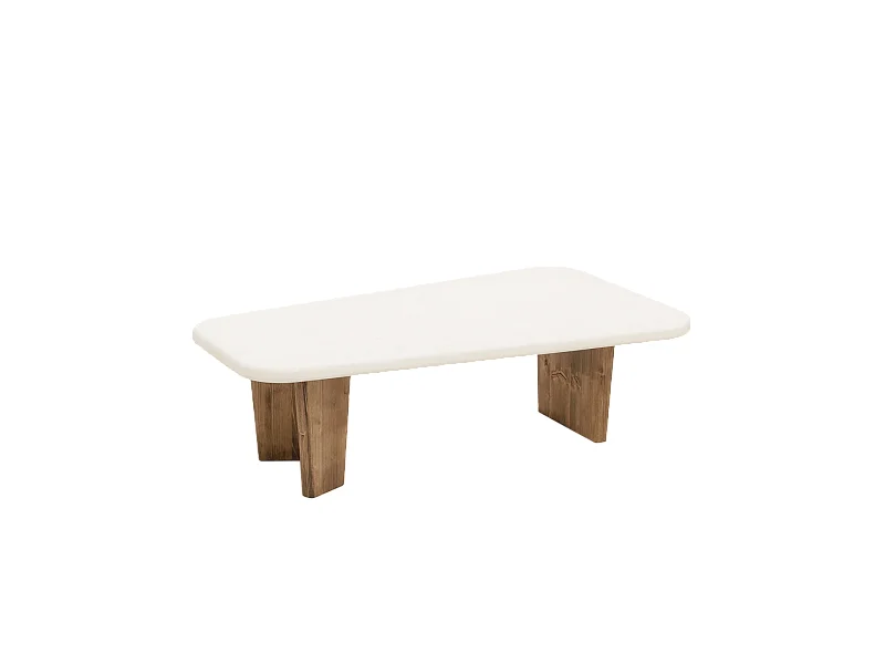 Mesa de centro de microcemento Decowood con tres patas en color roble oscuro y sobre de mesa blanco roto de 100cm - BIMBA - DECOWOOD