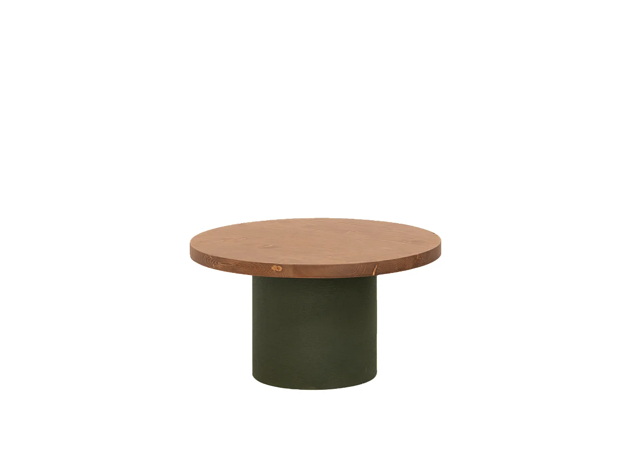 Table basse ronde en bois massif teinte chêne foncé avec pieds en microciment teinte verte 30x60cm - LUCÍA - DECOWOOD