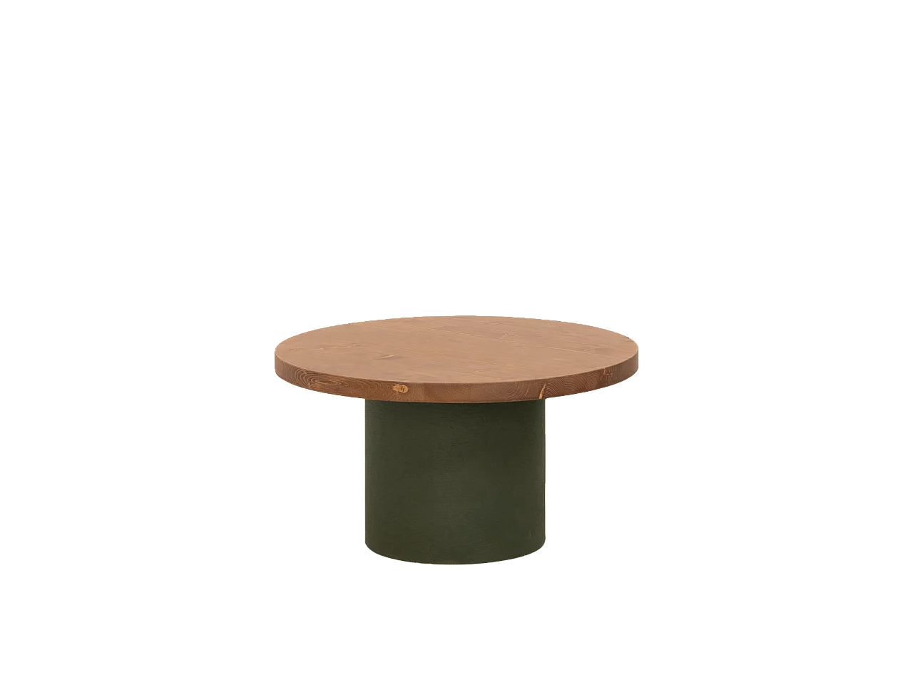 Table basse ronde en bois massif teinte chêne foncé avec pieds en microciment teinte verte 30x60cm - LUCÍA - DECOWOOD