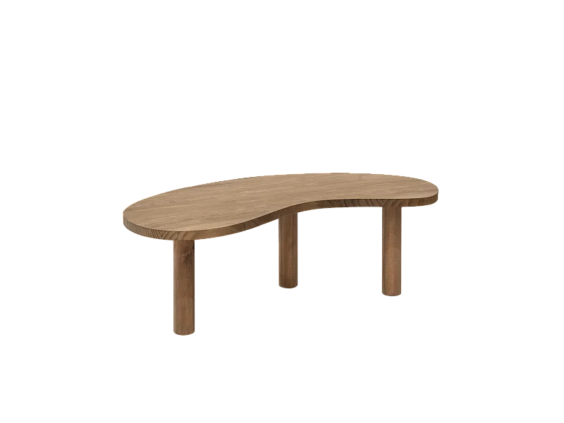 Mesa de centro de madera maciza de forma orgánica Decowood con tres patas en color roble oscuro de 100x40cm - GINA - DECOWOOD