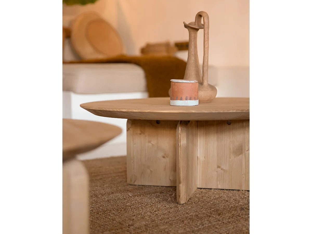 Tavolo basso rotondo in legno massello in tono marrone chiaro Ø60x30cm - BLOOM - DECOWOOD