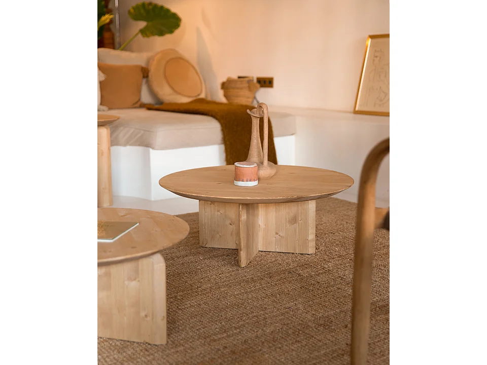 Tavolo basso rotondo in legno massello in tono marrone chiaro Ø60x30cm - BLOOM - DECOWOOD