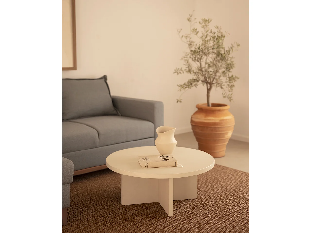 Tavolo basso rotondo in microcemento in tono bianco rotto Ø80x33cm - TOKYO - DECOWOOD