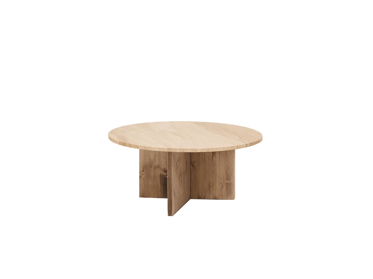 Table basse ronde en marbre daino reale avec pieds en bois massif Ø80cm - TOSCANA - DECOWOOD
