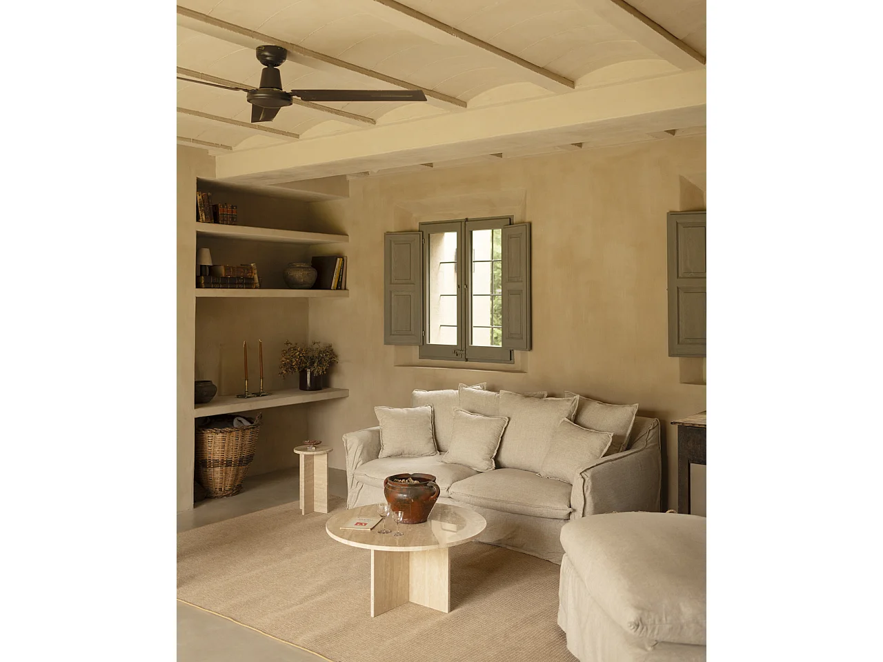 Mesa de centro redonda de mármol travertino DECOWOOD de Ø80x33,2cm - TOSCANA - DECOWOOD