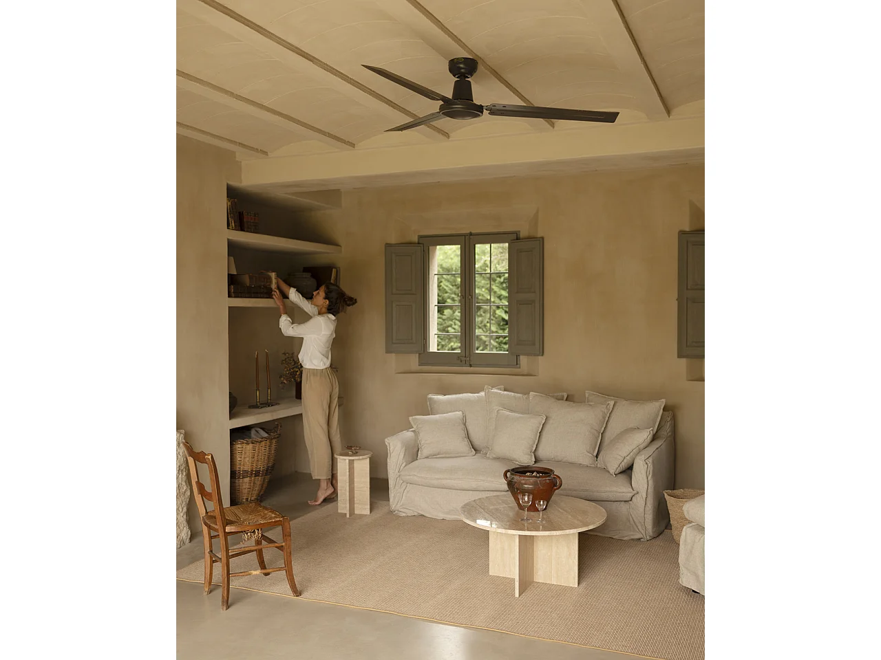 Mesa de centro redonda de mármol travertino DECOWOOD de Ø80x33,2cm - TOSCANA - DECOWOOD