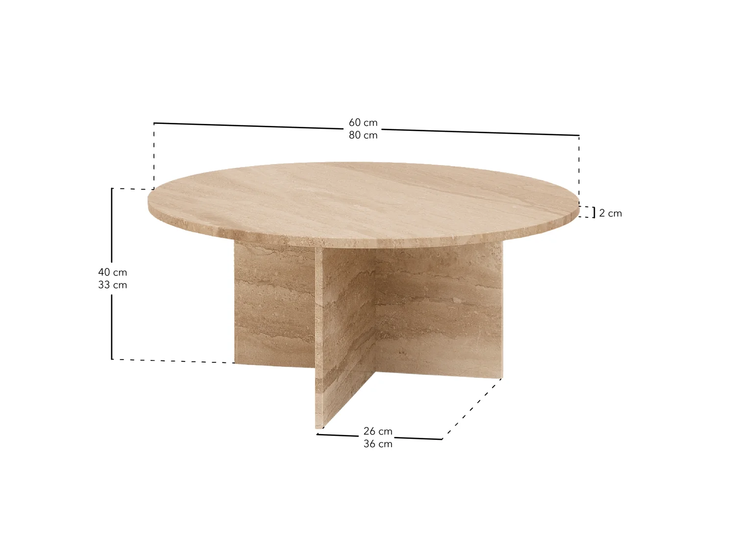Mesa de centro redonda de mármol travertino DECOWOOD de Ø80x33,2cm - TOSCANA - DECOWOOD