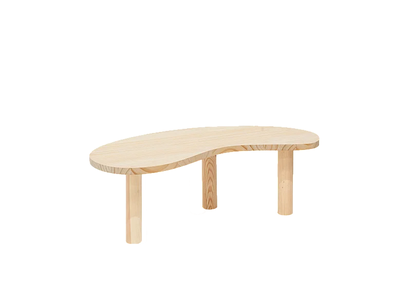 Mesa de centro de madera maciza de forma orgánica Decowood con tres patas en color natural de 100x40cm - GINA - DECOWOOD