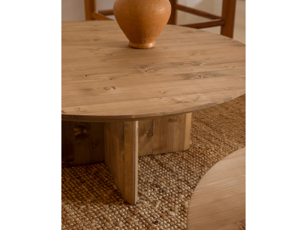 Tavolino basso rotondo in legno massello in tono marrone Ø60x30cm - BLOOM - DECOWOOD