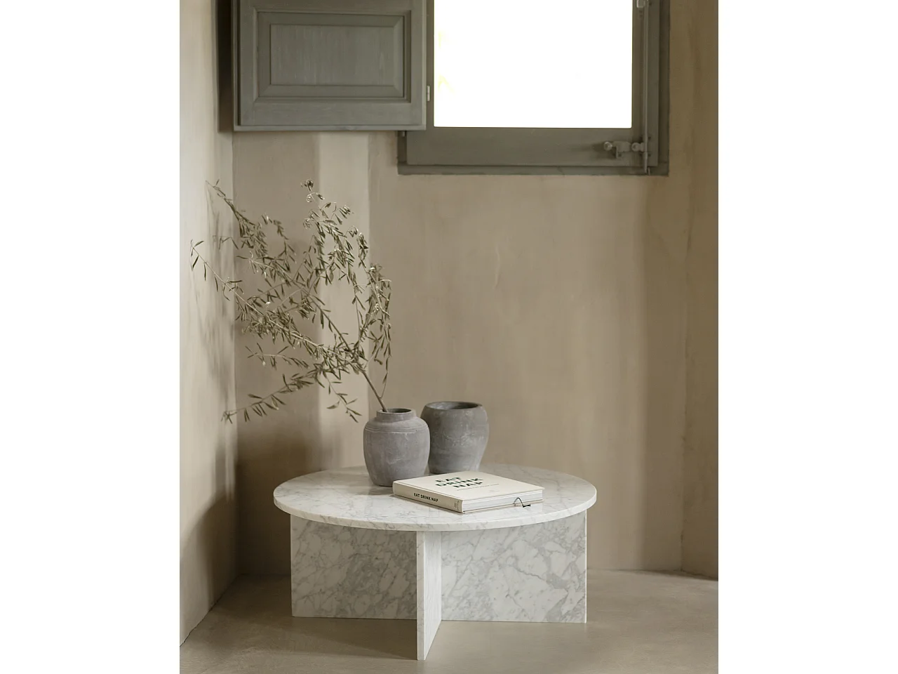 Mesa de centro redonda de mármol DECOWOOD de Ø60x40cm - TOSCANA - DECOWOOD