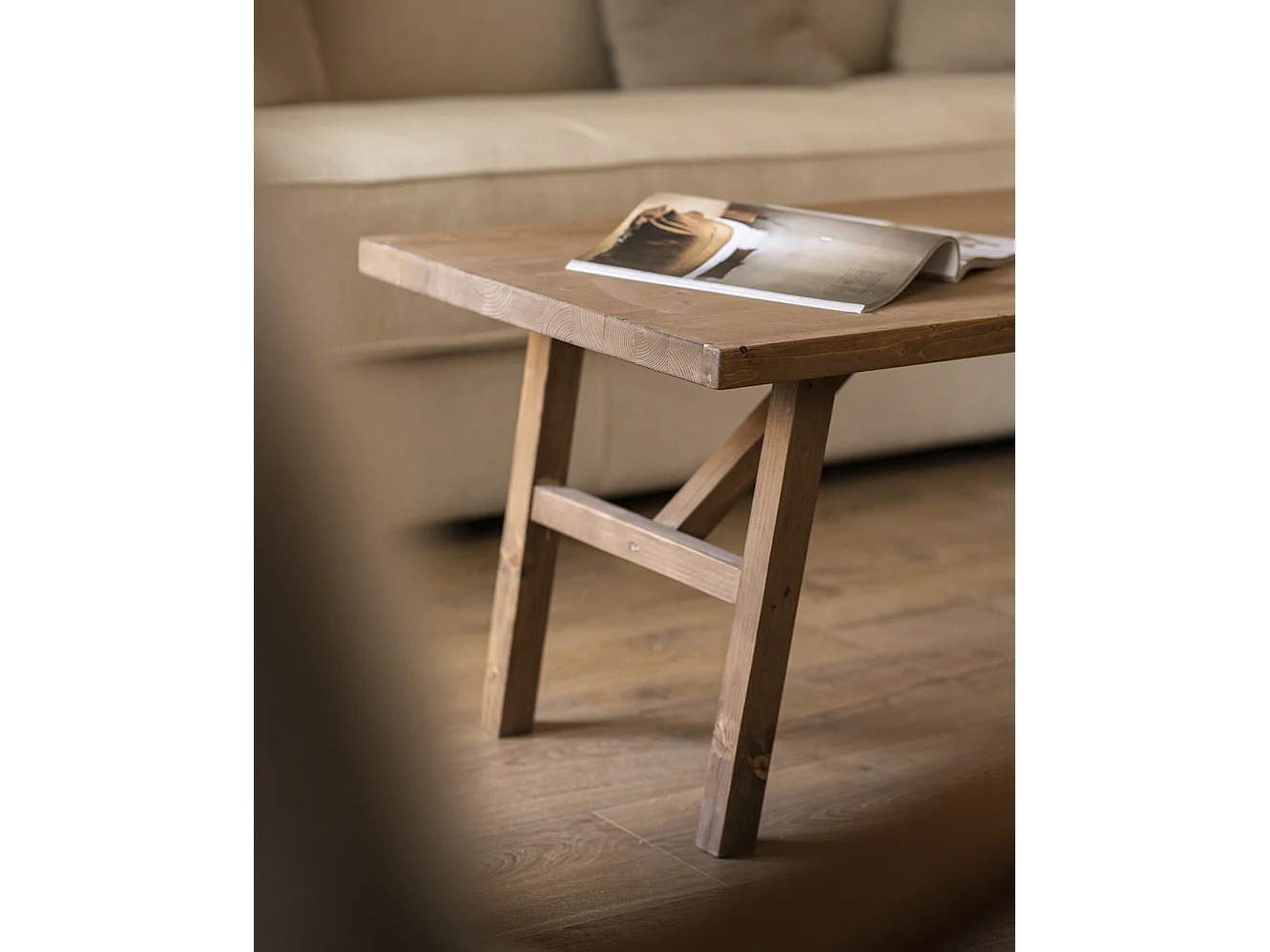 Table basse en bois de sapin vieilli 120x45cm - SIEP - DECOWOOD