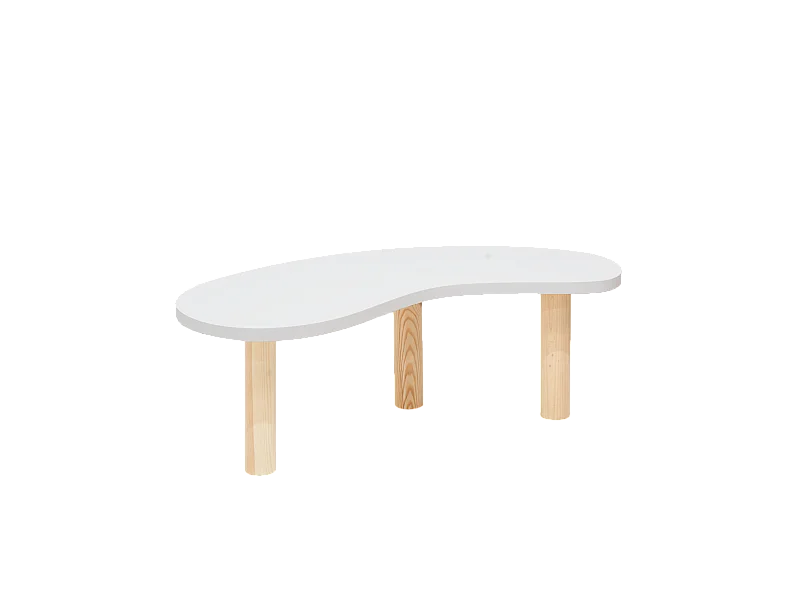 Mesa de centro de madera maciza de forma orgánica Decowood con tres patas en color blanco y sobre de mesa en color natural de 100x40cm - GINA - DECOWOOD