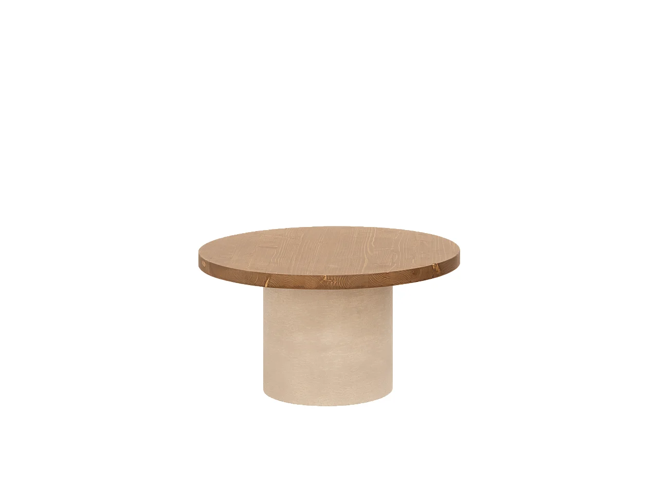 Tavolino rotondo in legno marrone e gamba microcemento terra 60x33cm