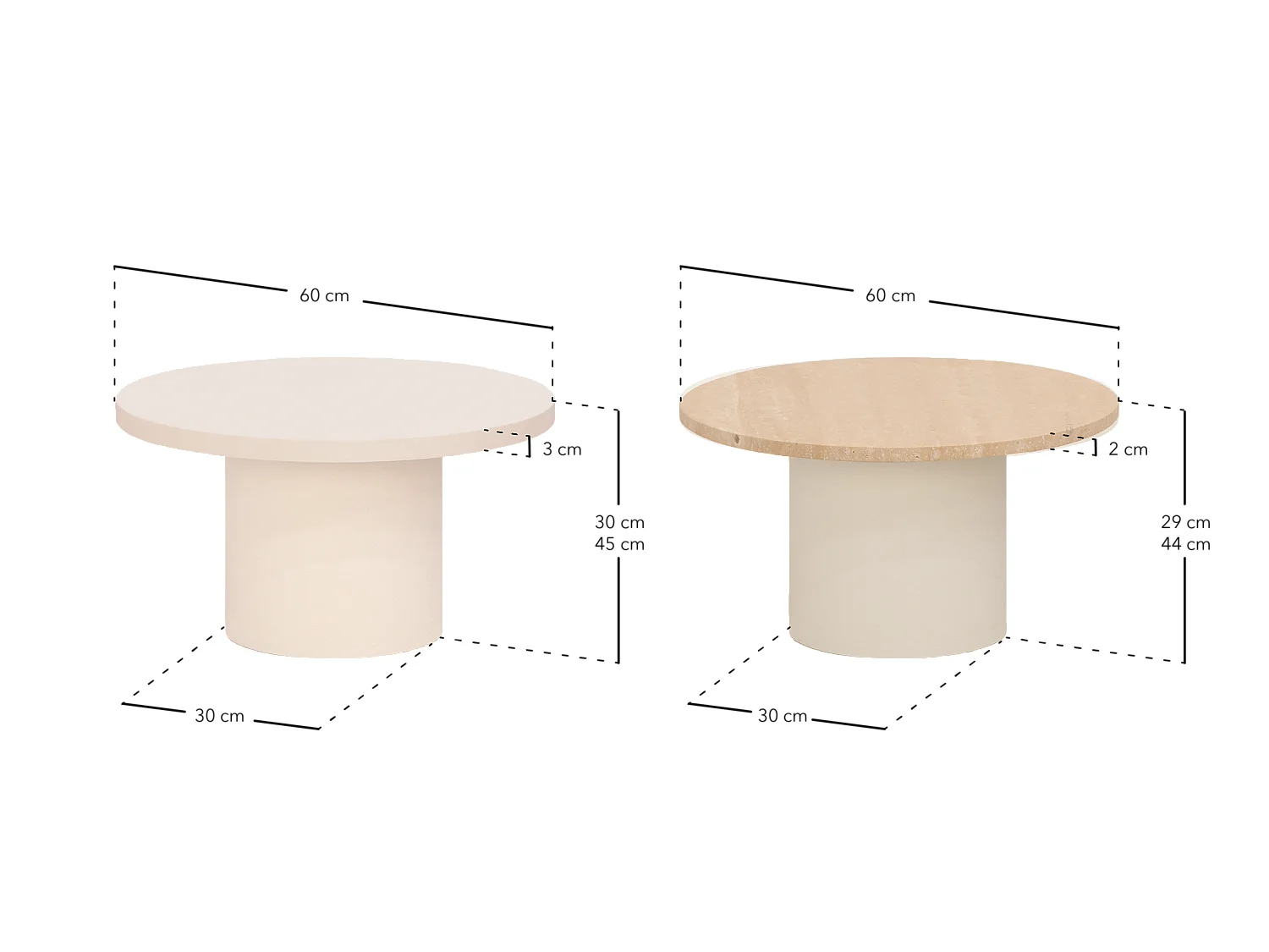 Tavolino rotondo in legno marrone e gamba microcemento terra 60x33cm