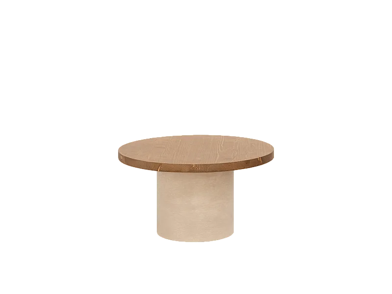 Table basse ronde en bois massif teinte chêne foncé avec pieds en microciment teinte terre 30x60cm - LUCÍA - DECOWOOD