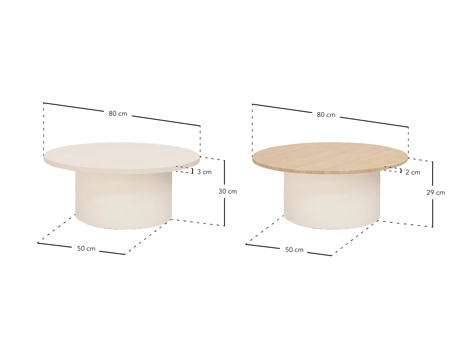 Mesa de centro redonda de madera maciza tono roble oscuro y pata de microcemento tono verde DECOWOOD de Ø80x30cm - LUCÍA - DECOWOOD