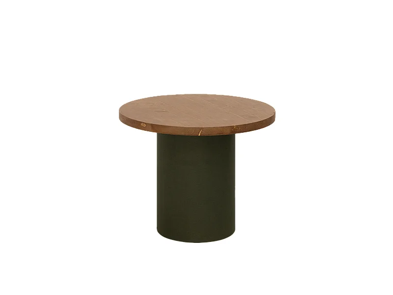 Tavolino rotondo in legno marrone e gamba microcemento verde 60x48cm