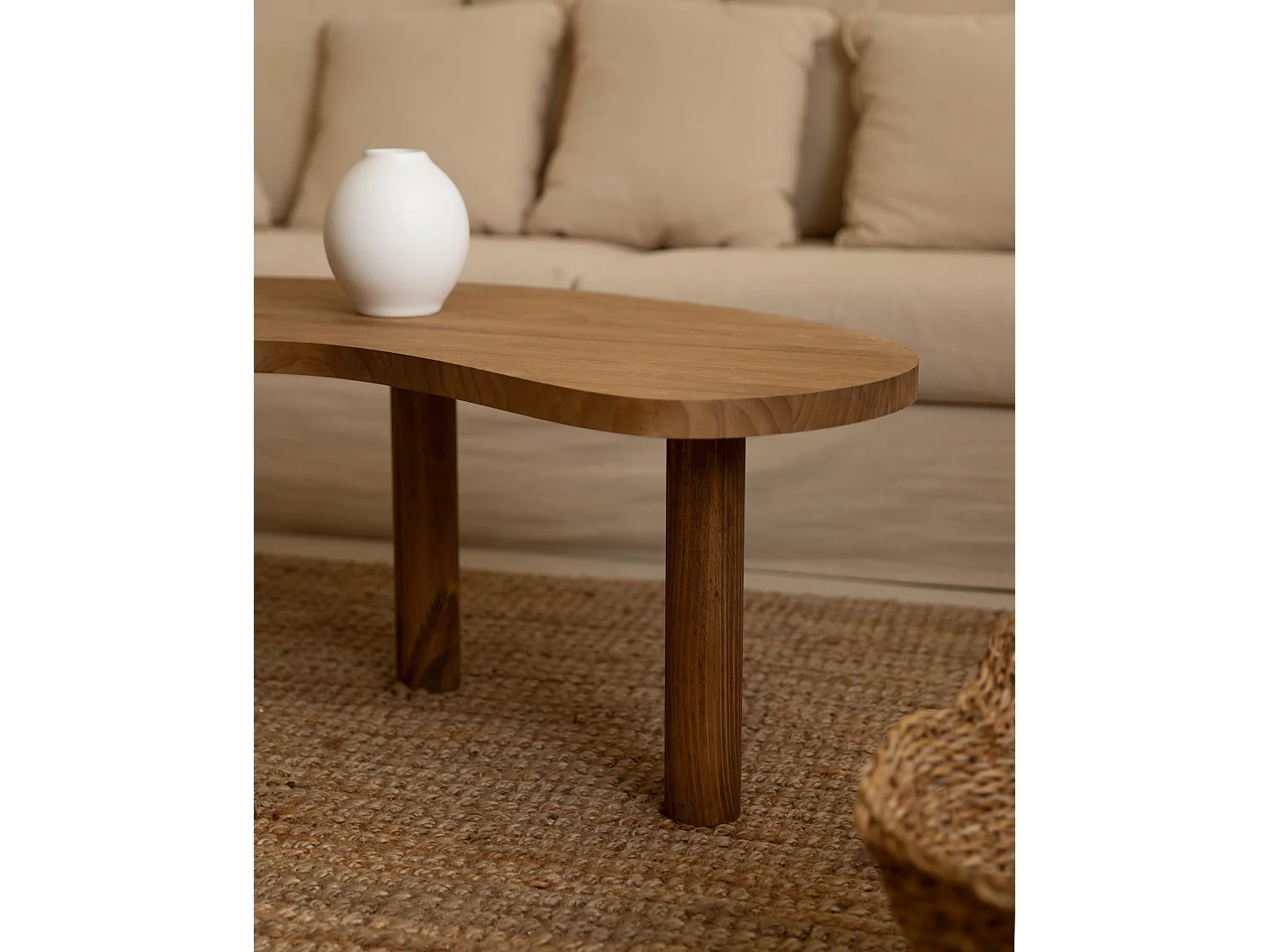 Tavolo basso in legno e forme organiche in tono rovere scuro 100x40cm - GINA - DECOWOOD