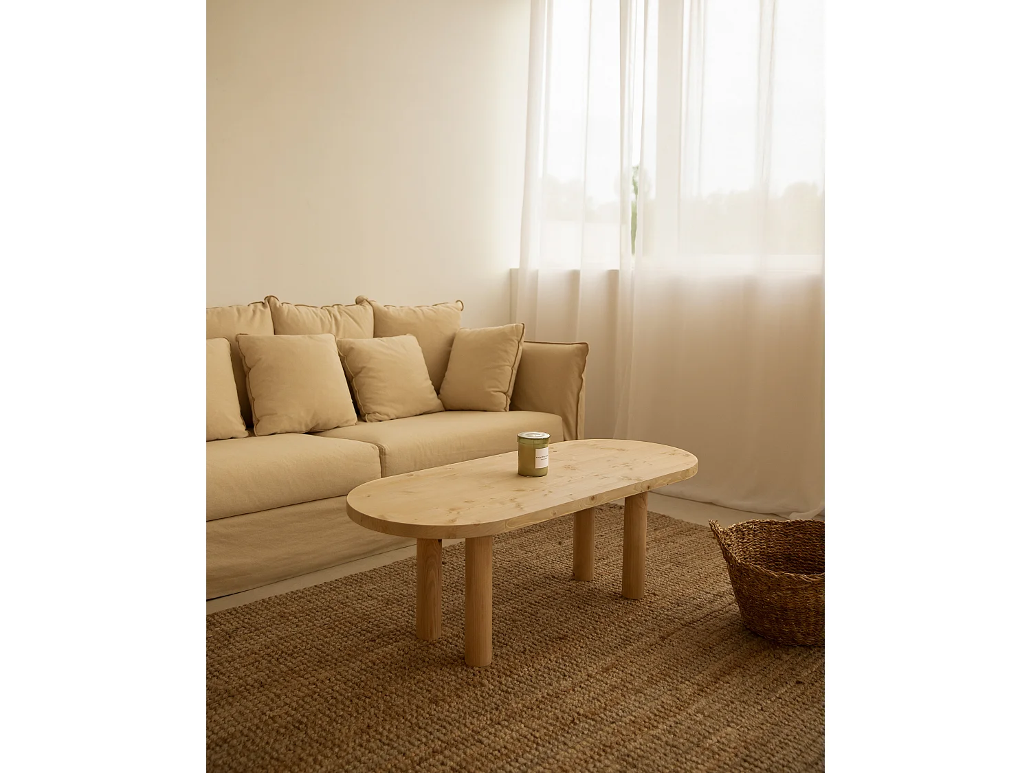 Tavolo basso ovale in legno massello in tono marrone chiaro 120x40cm - GINA - DECOWOOD