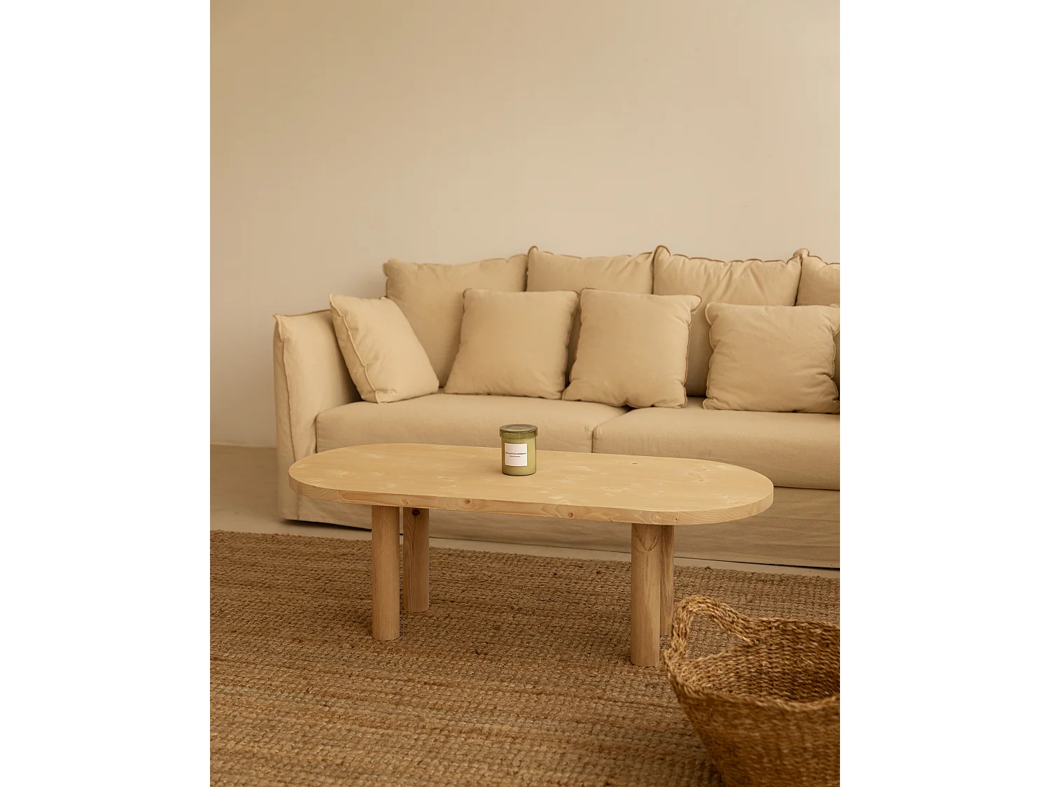 Tavolo basso ovale in legno massello in tono marrone chiaro 120x40cm - GINA - DECOWOOD