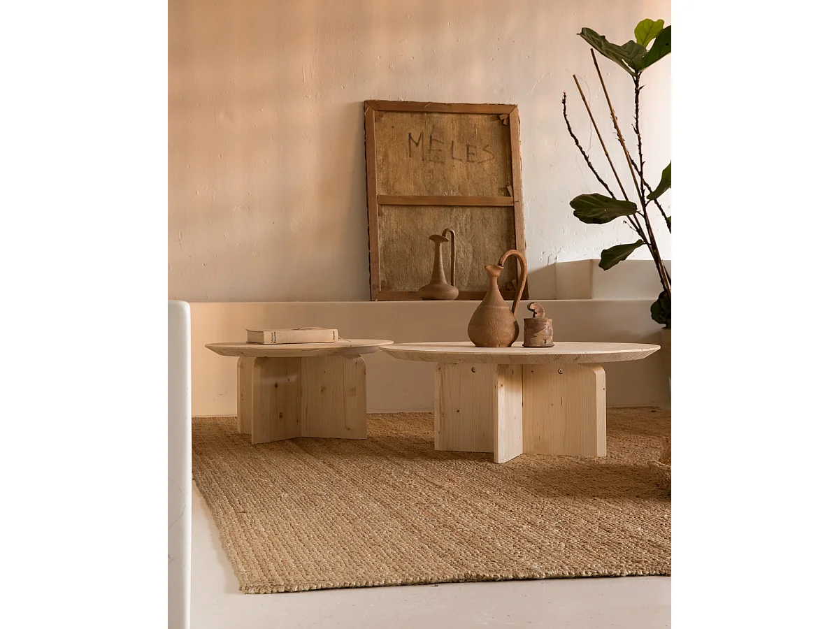 Tavolo basso rotondo in legno massello in tono naturale Ø80x30,2cm - BLOOM - DECOWOOD