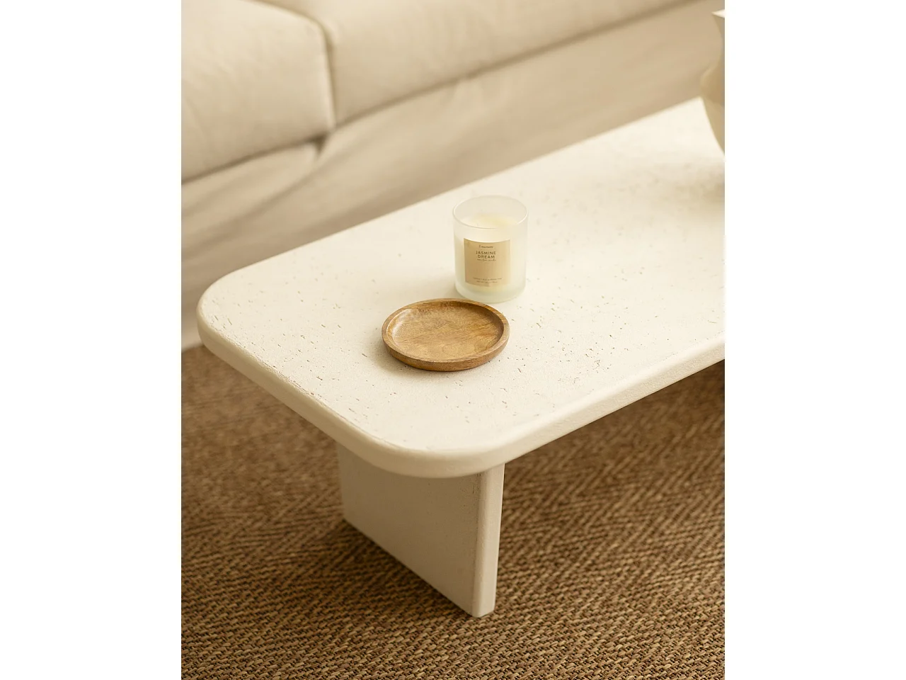 Table basse en microciment avec deux pieds blanc cassé 95x30cm - BIMBA - DECOWOOD