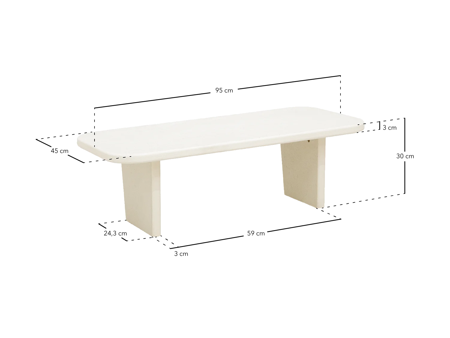 Table basse en microciment avec deux pieds blanc cassé 95x30cm - BIMBA - DECOWOOD