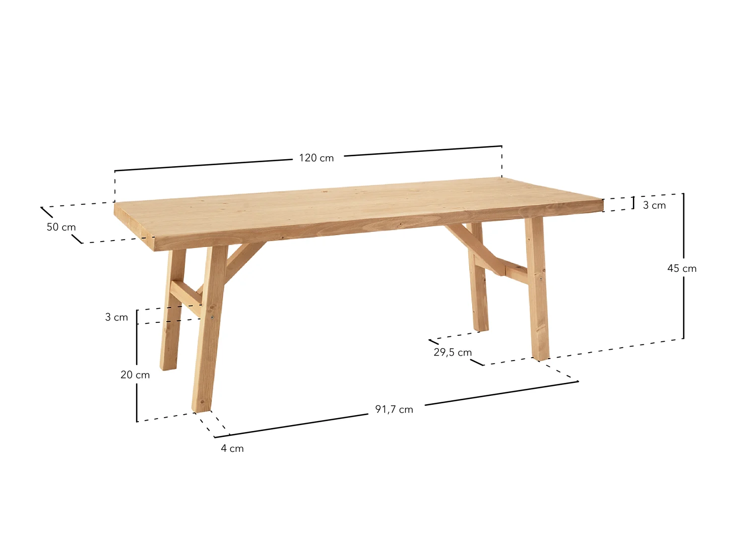 Tavolo basso rettangolare in legno massello in tono noce 120x45cm - SIEP - DECOWOOD