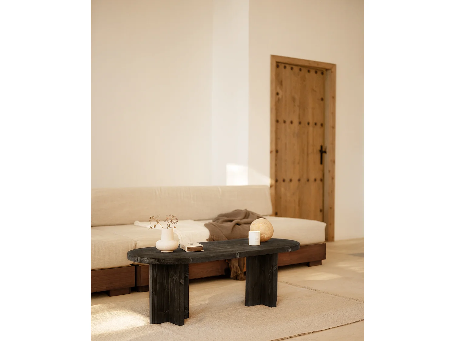 Table basse en bois de sapin noir 120x40cm - TOKYO - DECOWOOD