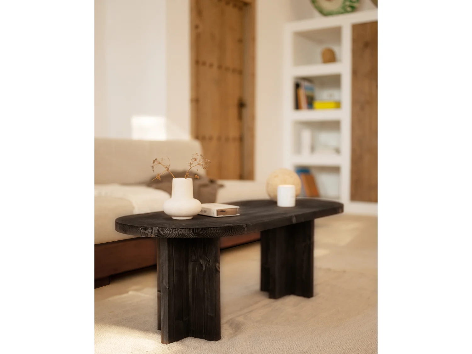 Table basse en bois de sapin noir 120x40cm - TOKYO - DECOWOOD