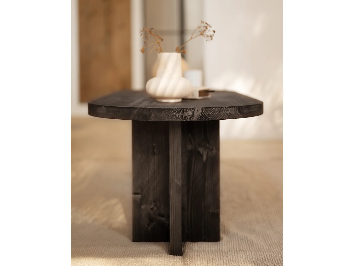 Table basse en bois de sapin noir 120x40cm - TOKYO - DECOWOOD