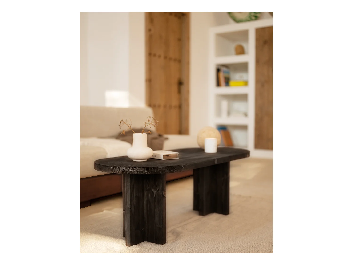 Table basse en bois de sapin noir 120x40cm - TOKYO - DECOWOOD