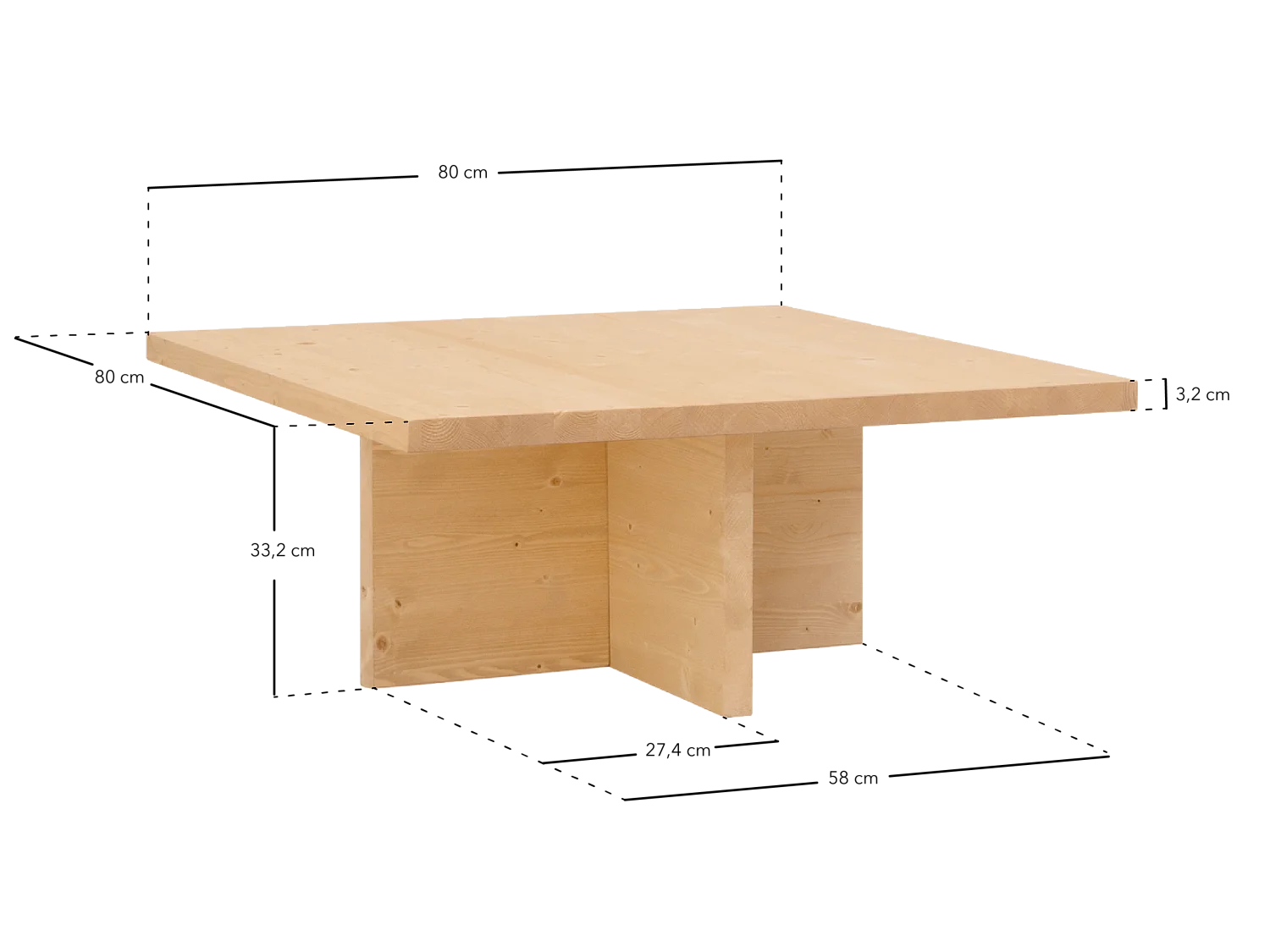 Tavolino quadrato in legno massiccio colore marrone chiaro 80x33,22cm - TENA - DECOWOOD