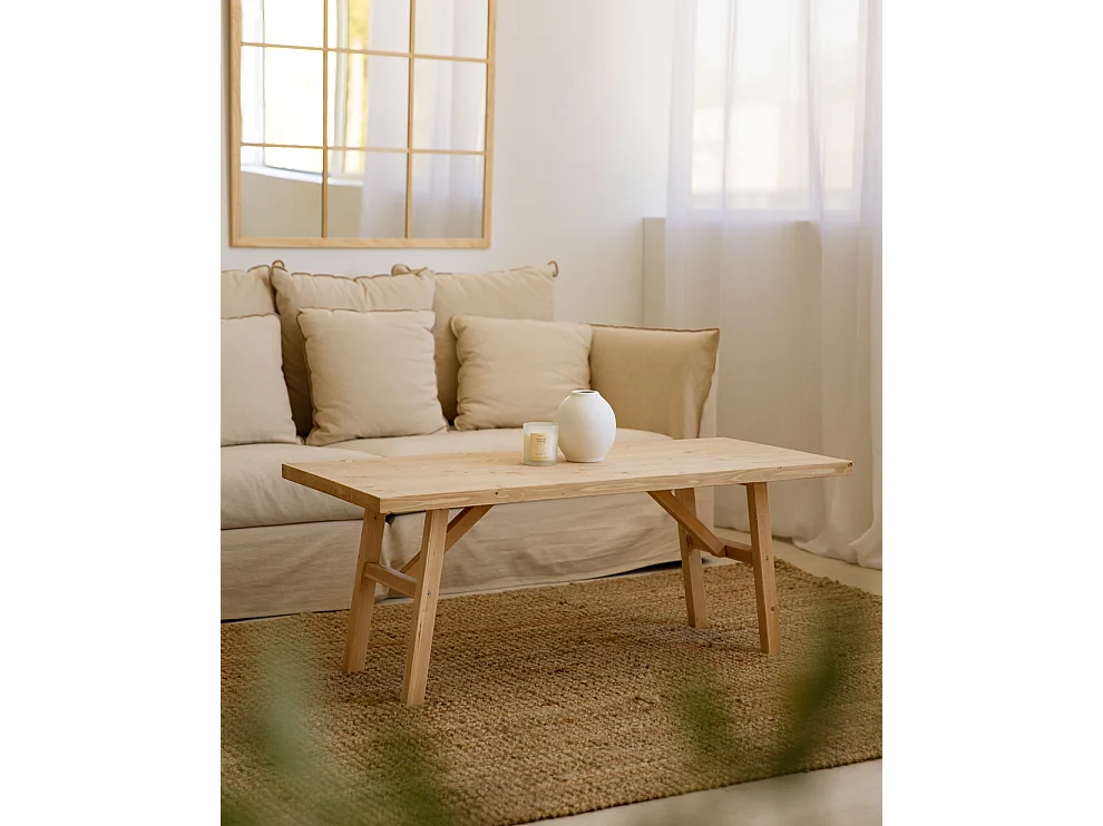 Mesa de centro rectangular de madera de abeto Decowood en color roble medio de 120x50cm - SIEP - DECOWOOD