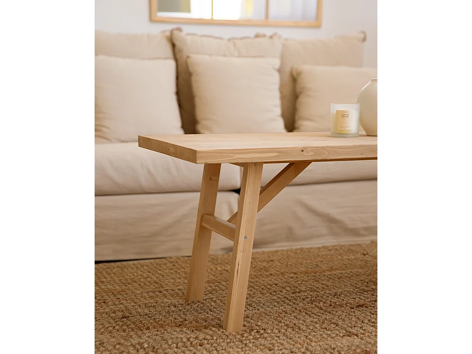 Mesa de centro rectangular de madera de abeto Decowood en color roble medio de 120x50cm - SIEP - DECOWOOD