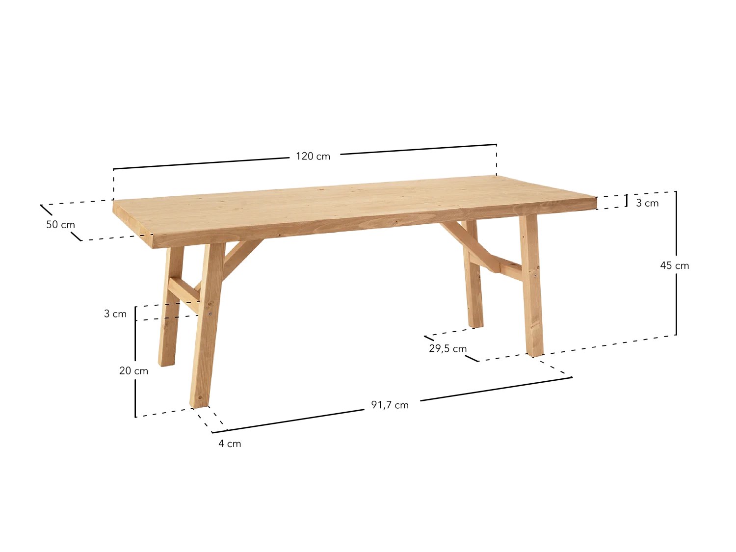 Mesa de centro rectangular de madera de abeto Decowood en color roble medio de 120x50cm - SIEP - DECOWOOD